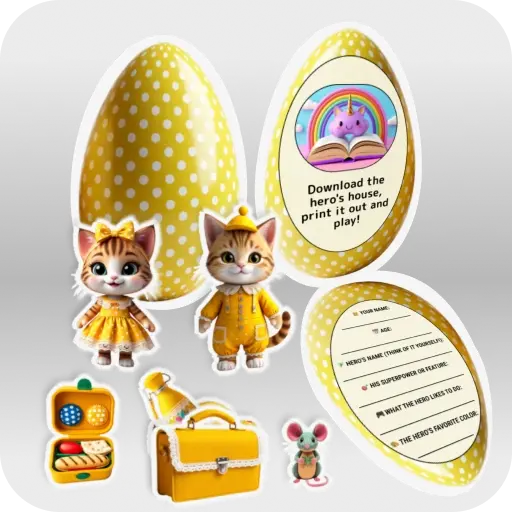 Character Cats and his things with a questionnaire Yellow