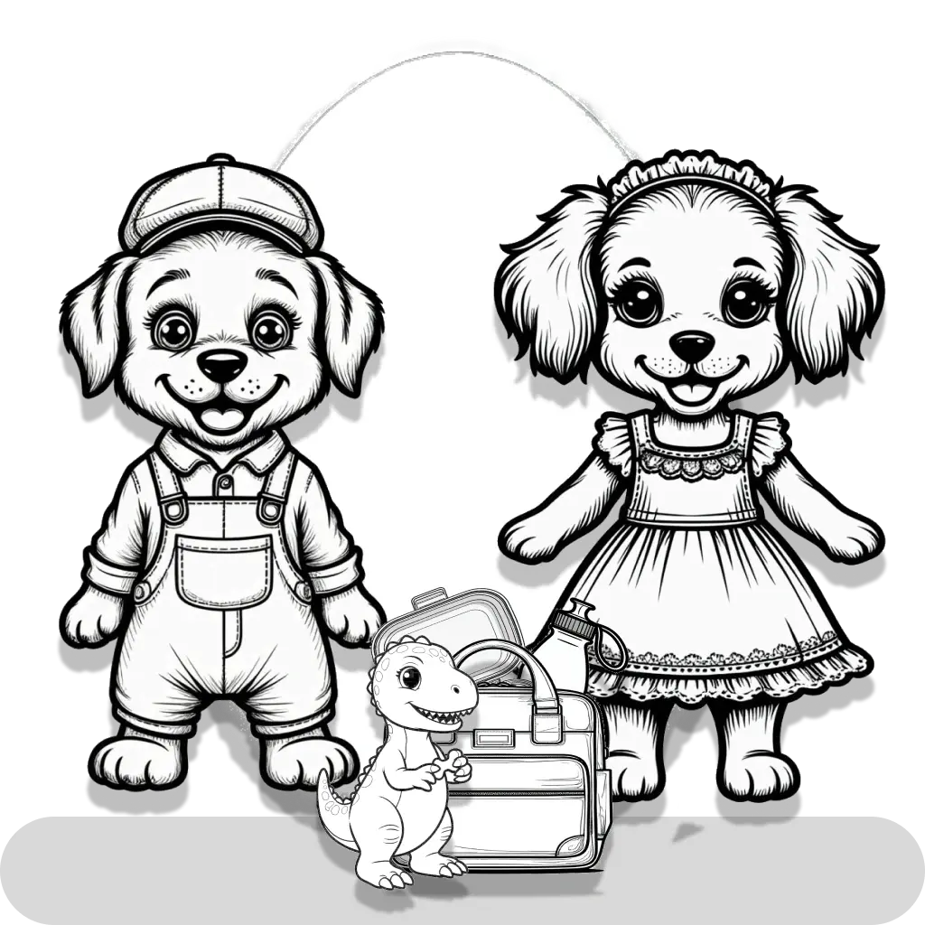 Character Dog and his things with a questionnaire (B&amp;W)