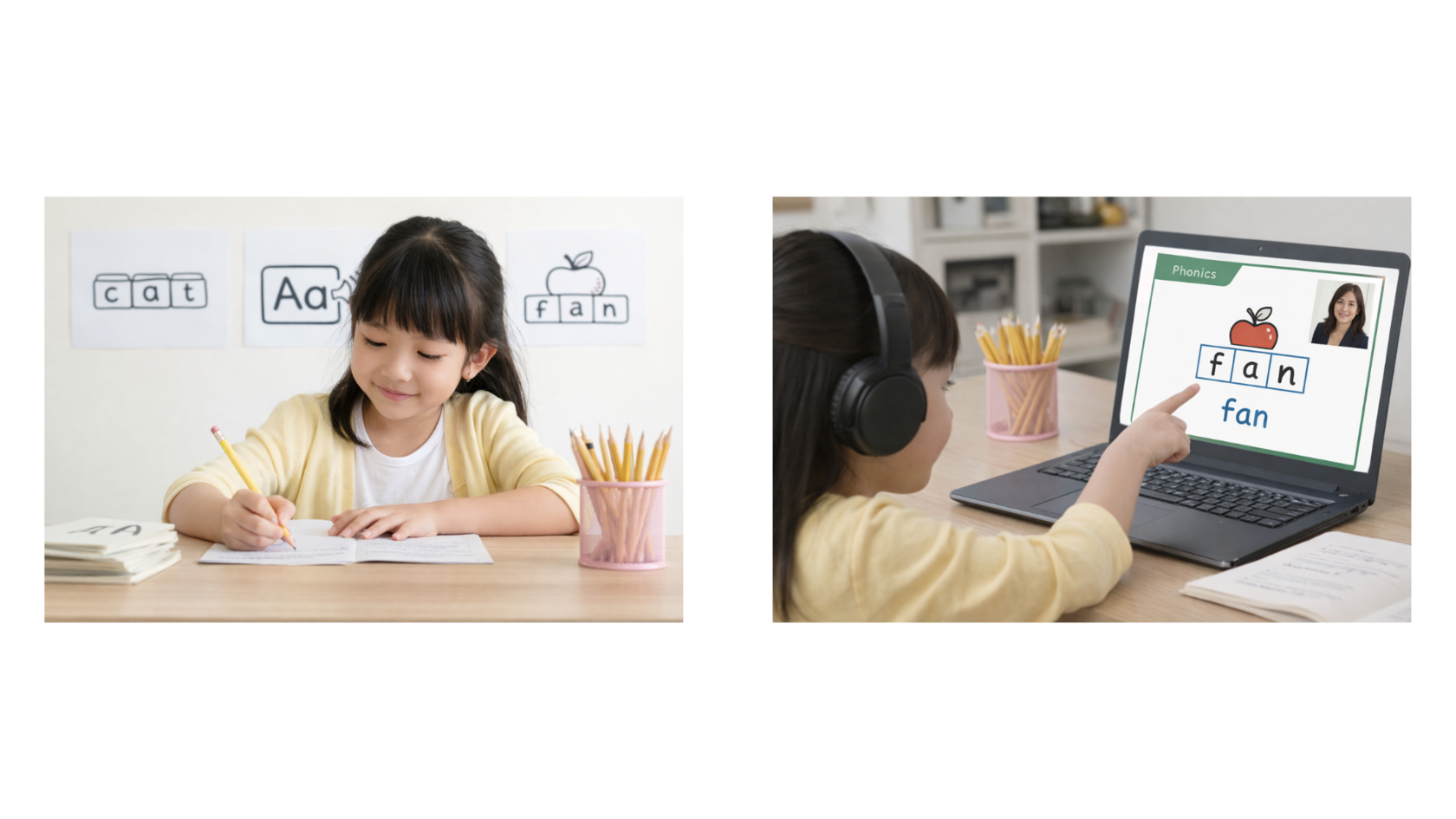 Children taking a placement test at home
