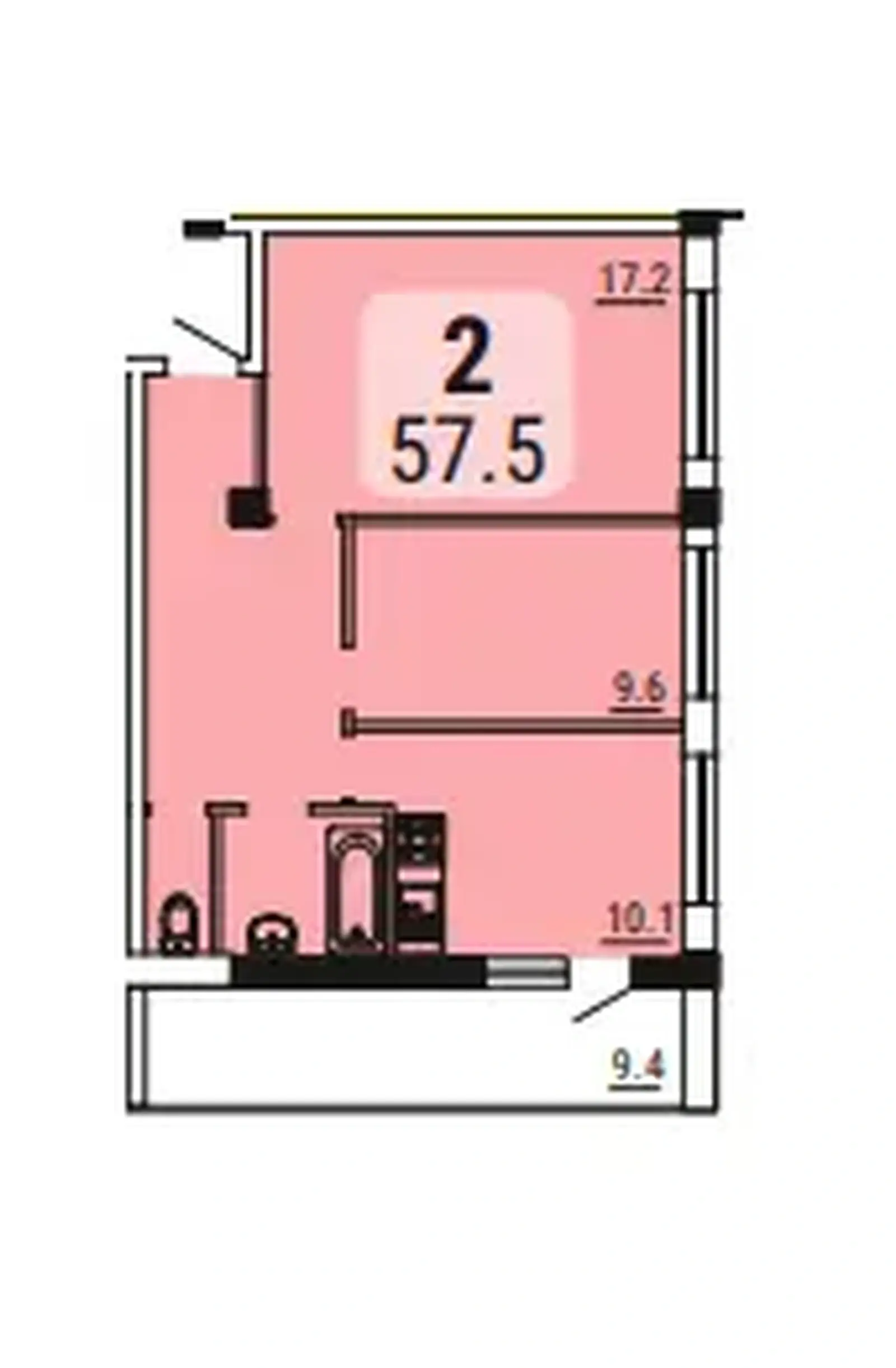Планировка 2-комнатной квартиры 57,5 м² в ЖК Малинки