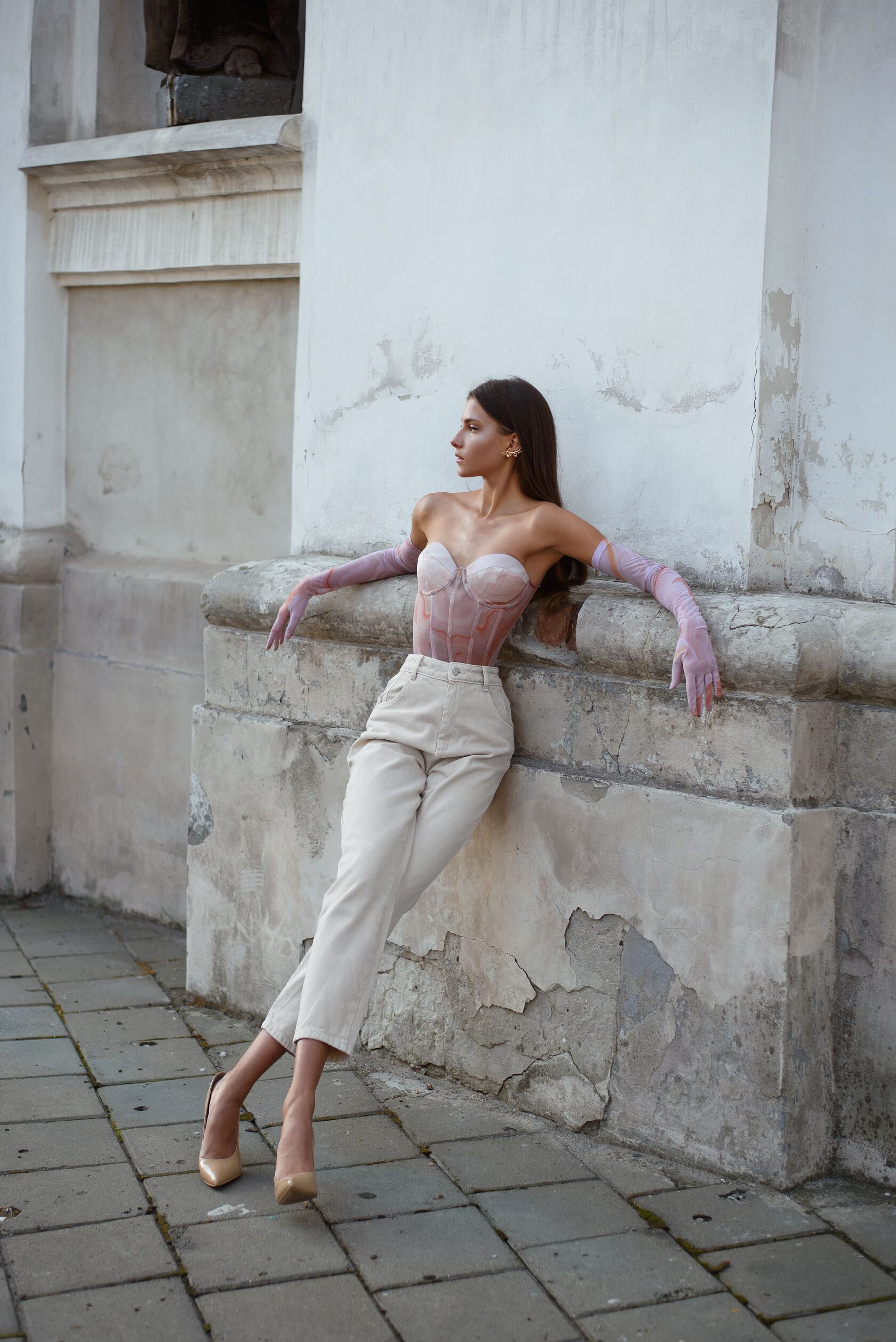 woman in pink corset