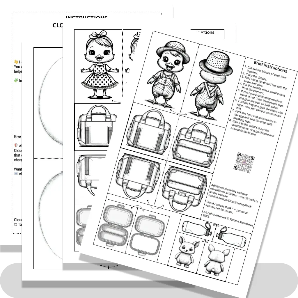 Character Bunny and his things with a questionnaire (B&amp;W)