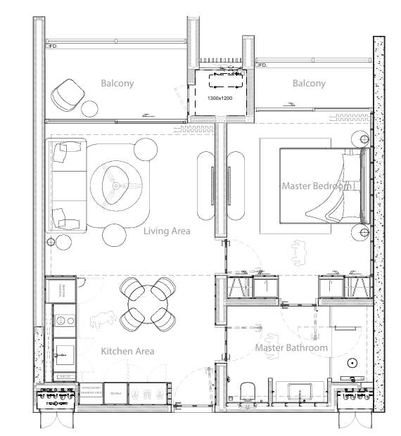 Lake Residences floor plan — 2 bedrooms, type A, 77.5 m²