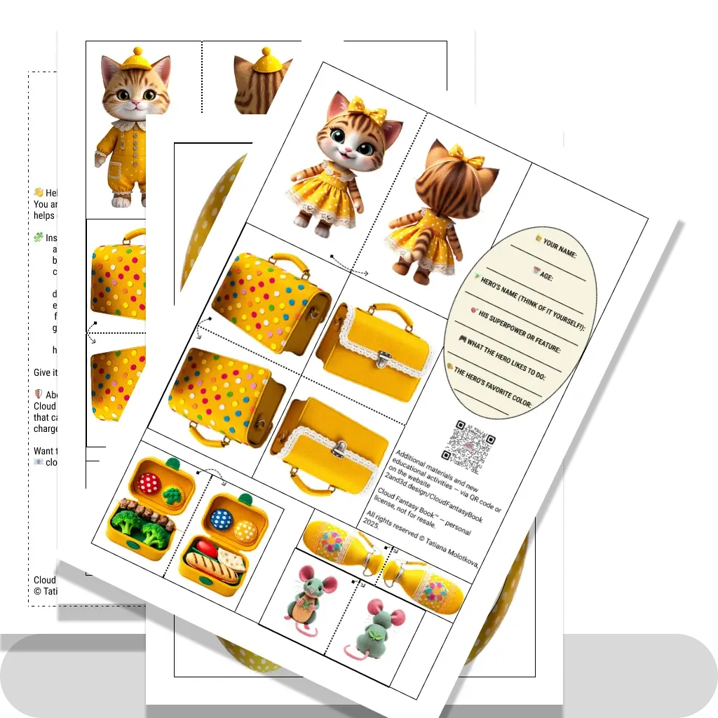 Character Cats and his things with a questionnaire Yellow