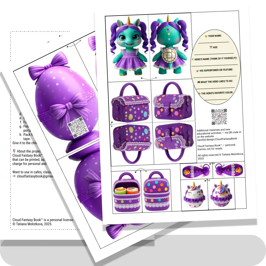 Character Uni-turtle and his things with a questionnaire purple