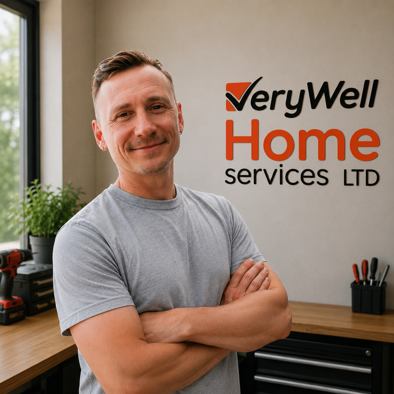Slava, owner of VeryWell Home Services, working on site