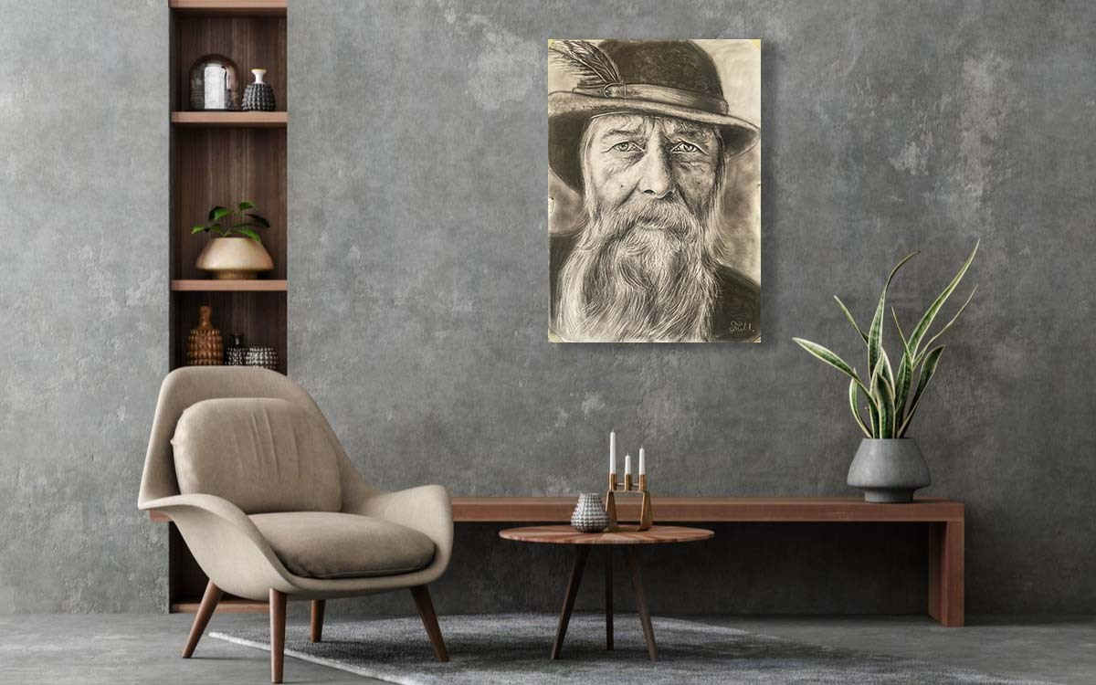 Realistisches Porträt eines Mannes in Öl auf Leinwand.