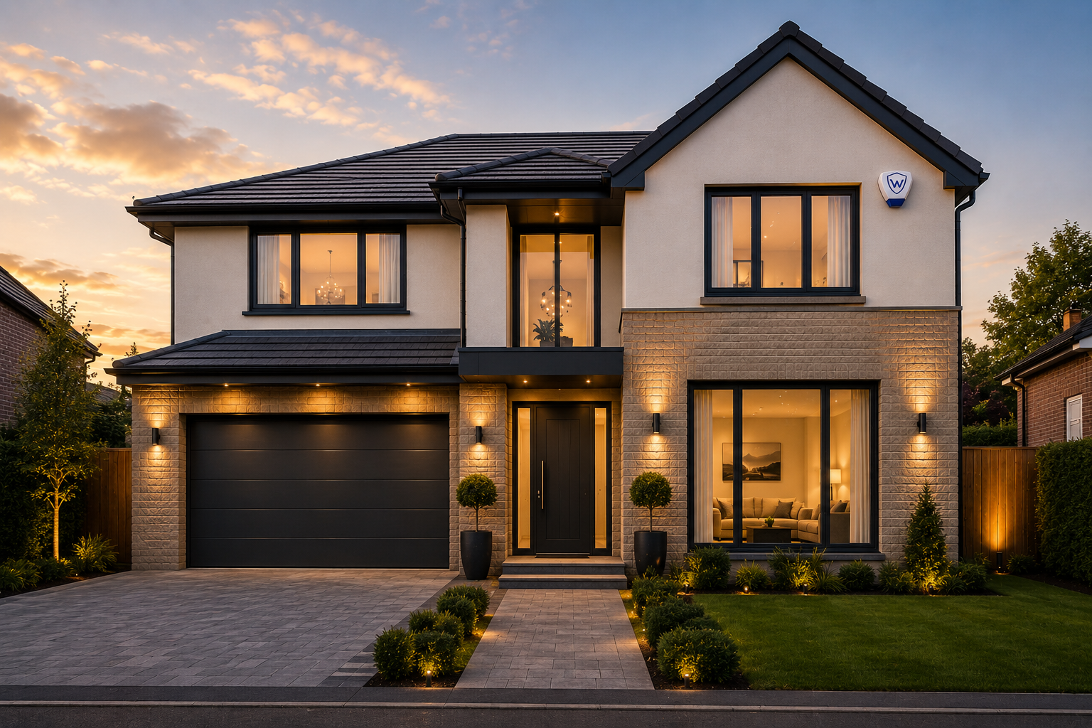Modern property protected by a professionally installed intruder alarm