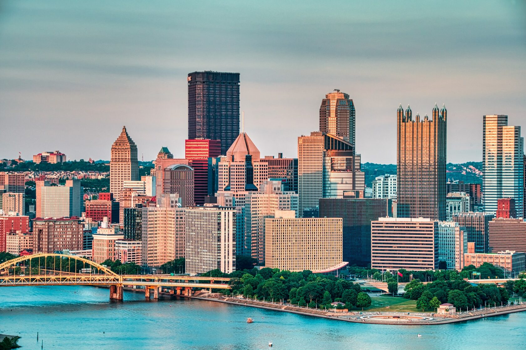Pittsburgh, Pennsylvania skyline at golden hour