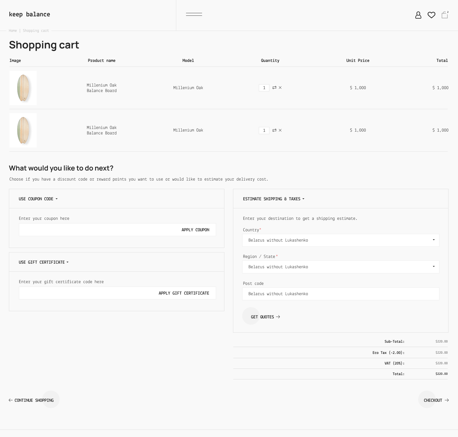 Balance Boards Design Project Shopping Cart