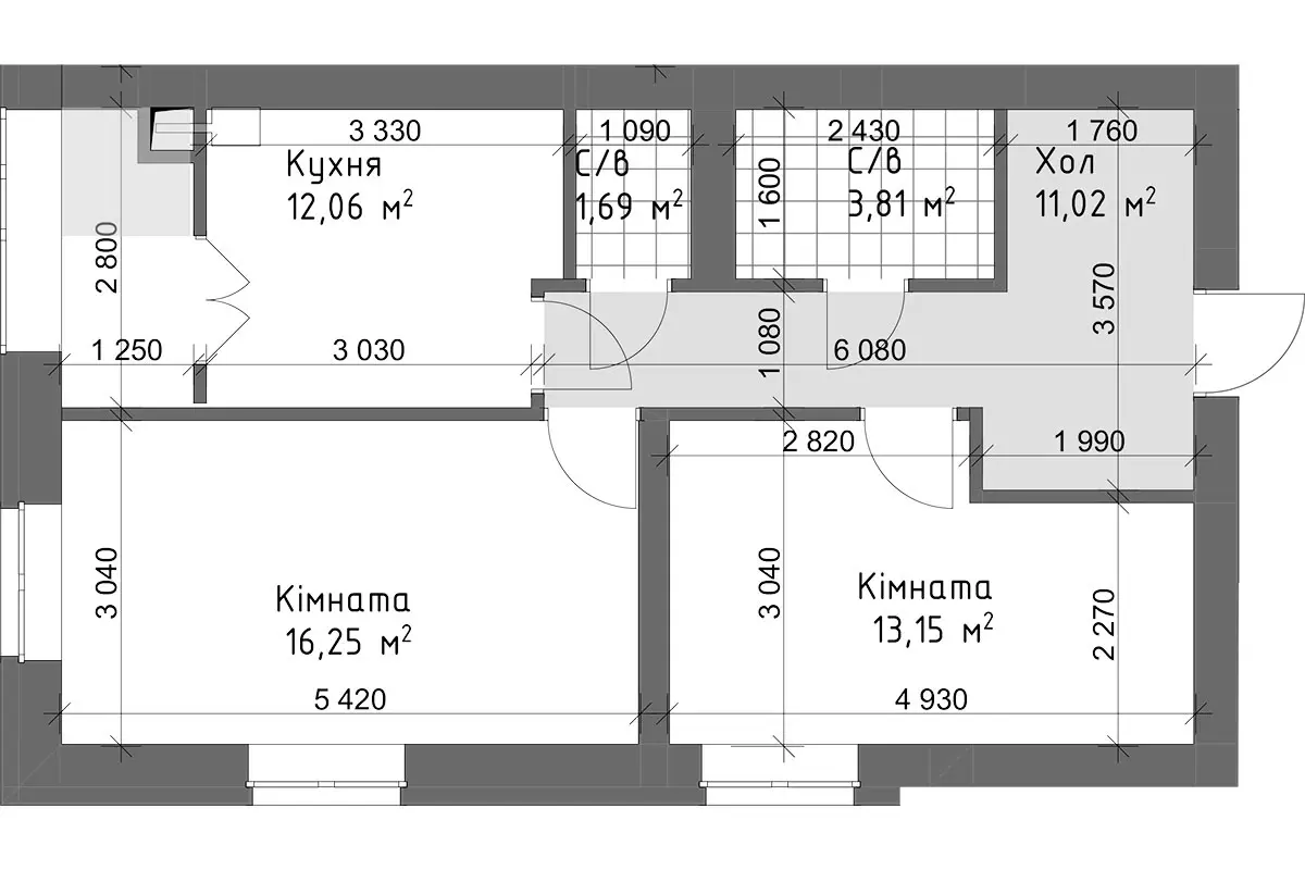 Планировка 2-комнатной квартиры в ЖК Чайка Люкс — вариант 6