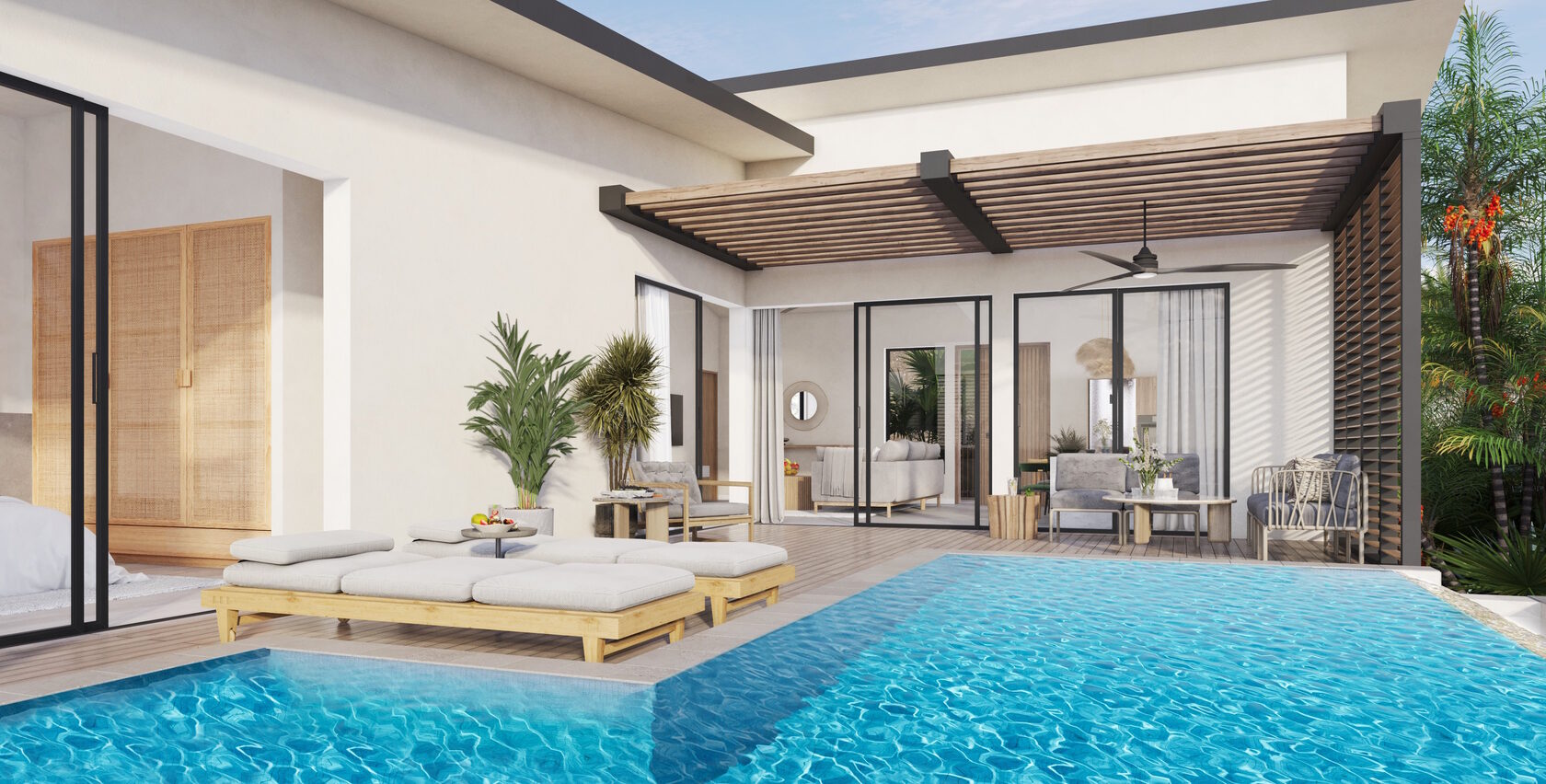 Pool and house view of a luxury 3 bedroom villa on Koh Phangan island