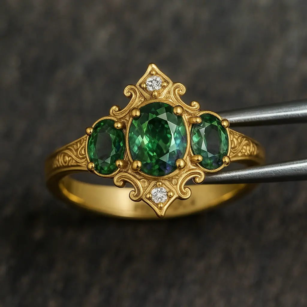 Вінтажна золота каблучка з натуральними александритами у вікторіанському стилі | HURTOVA ювелірні прикраси