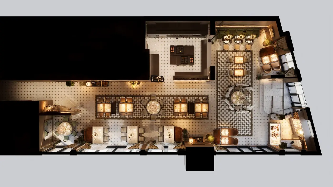 3D-план кондитерської Edem Family Bakery у MIY: вітрина, основна зала та ротонда