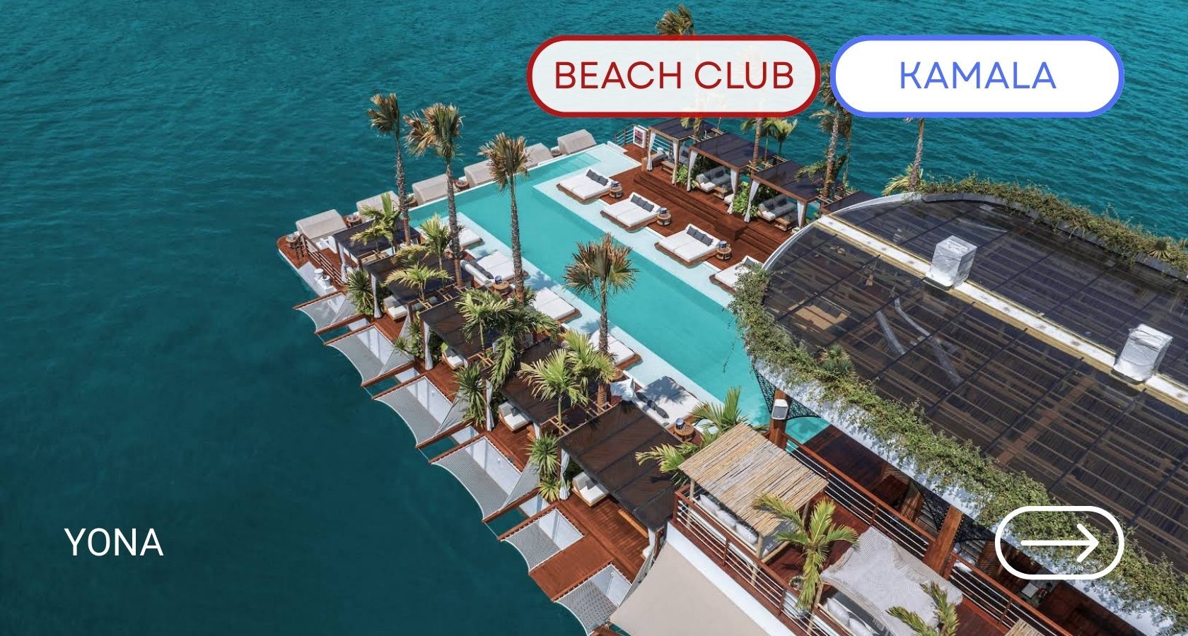 Вид сверху на плавающий бич-клуб YONA на Пхукете