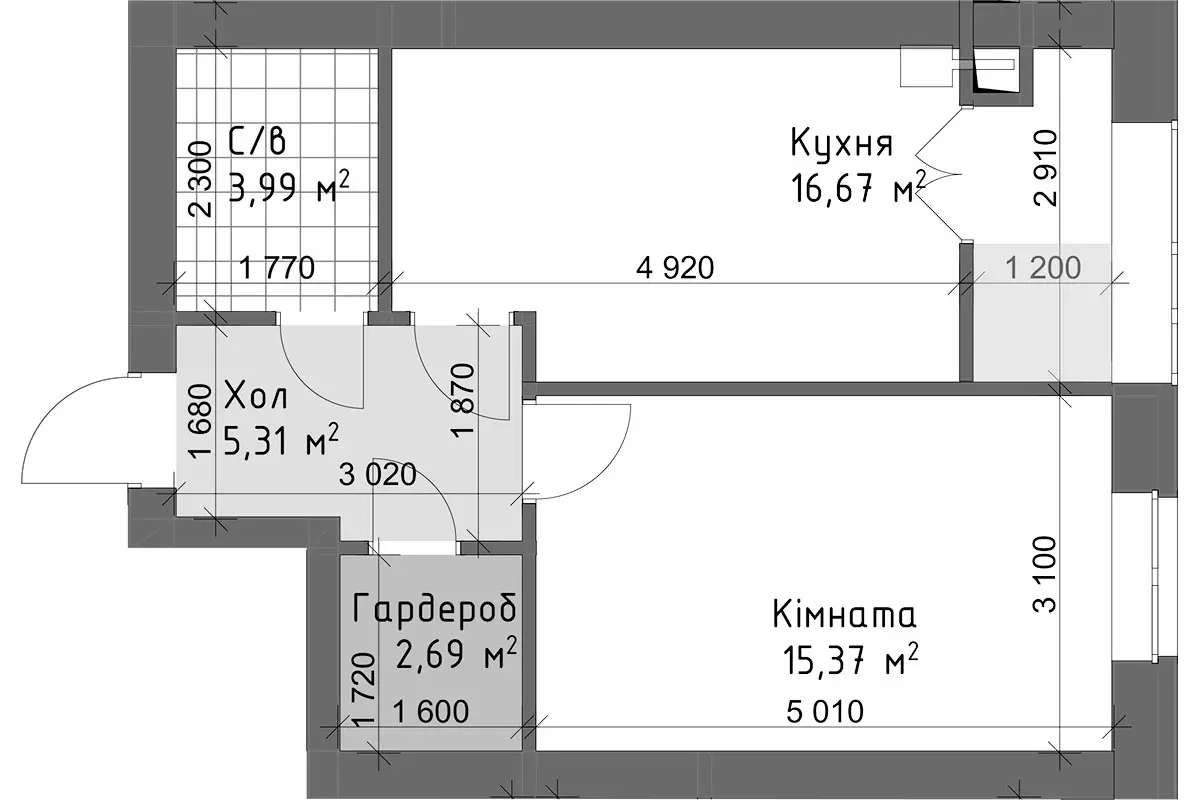 Планировка 1-комнатной квартиры в ЖК Чайка Люкс — вариант 13