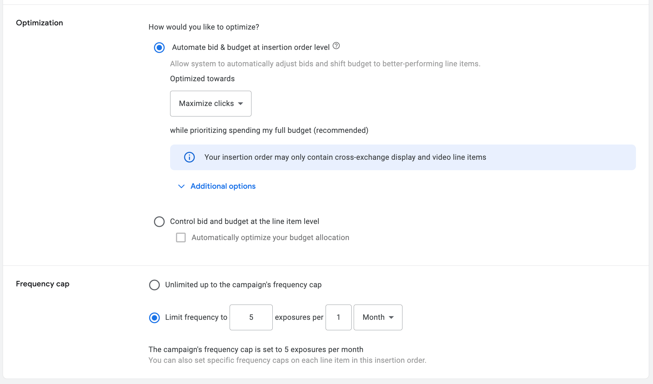 Блок Optimization с автоматическим распределением бюджета и Frequency cap в IO