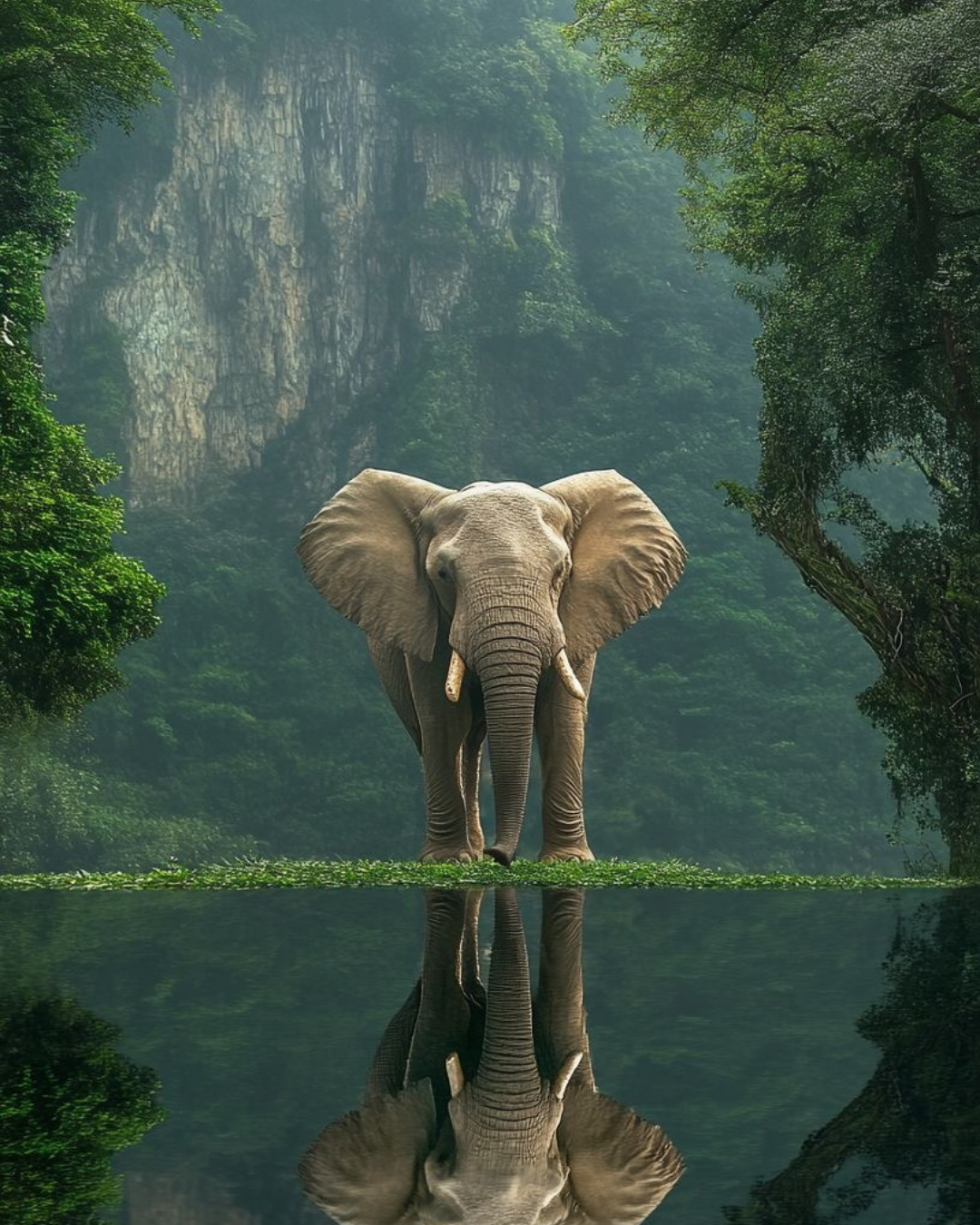 Слон на фоне джунглей в Elephant Sanctuary Phuket