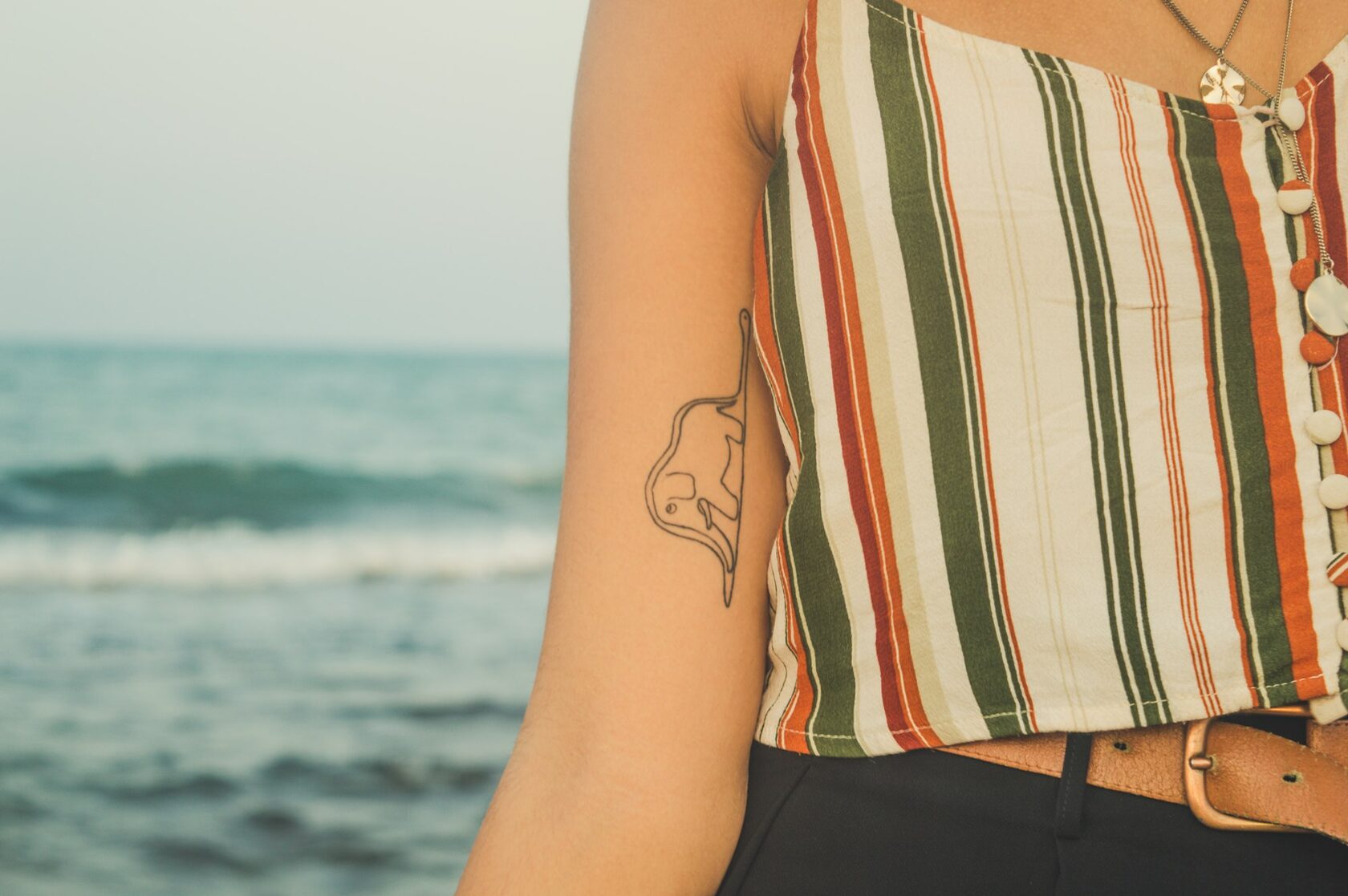 Fine line elephant tattoo on arm