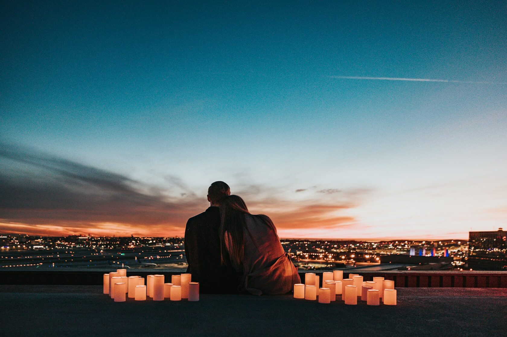 A romantic sunset terrace at a luxury resort