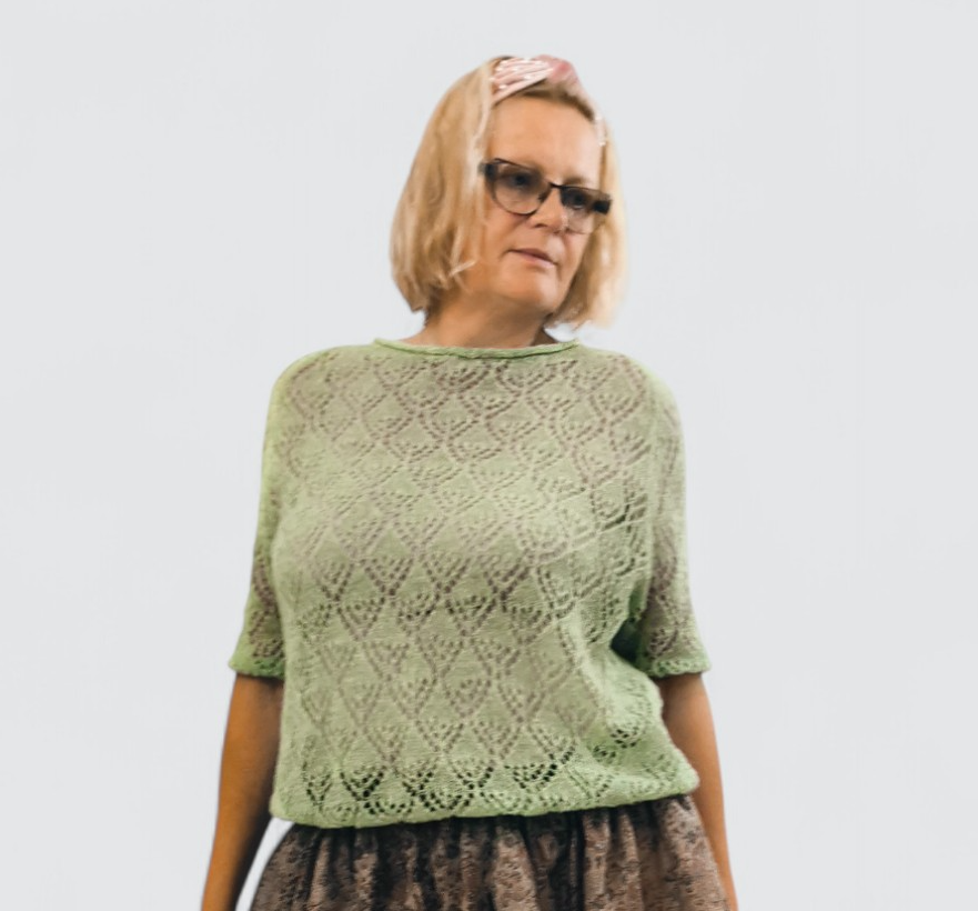 Light green lace sweater Sage handmade from alpaca and silk