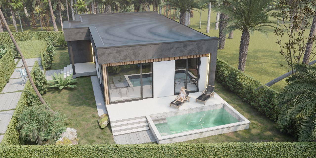 Pool and house view of a luxury 3 bedroom villa on Koh Phangan island