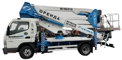 Автовишка АГП-28 з висотою підйому 28 м та боковим вильотом 12 м — послуги оренди в Україні 