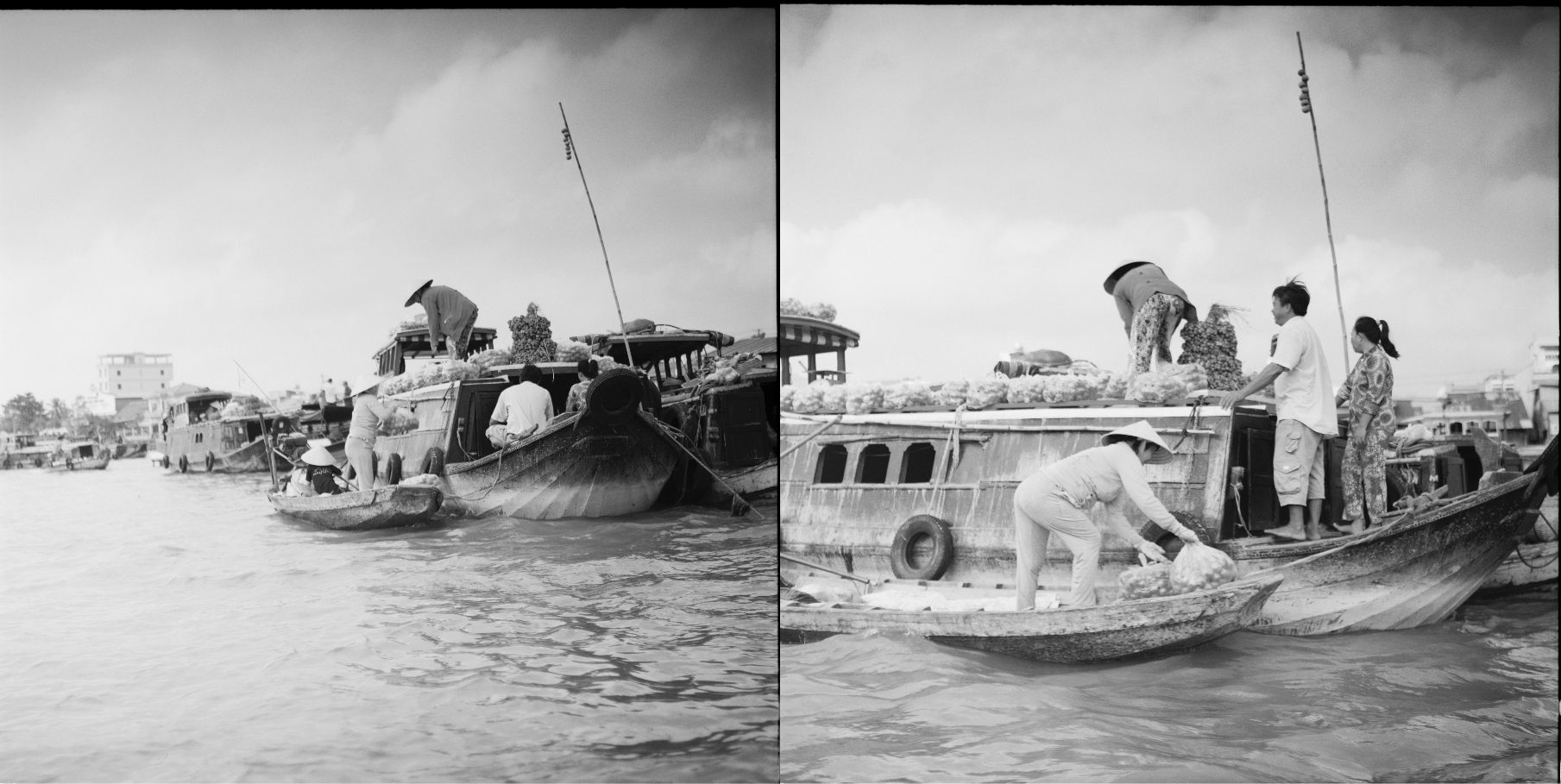 Traders on the water, photos 3 and 4. The Mekong Delta. A new shipment of tomatoes