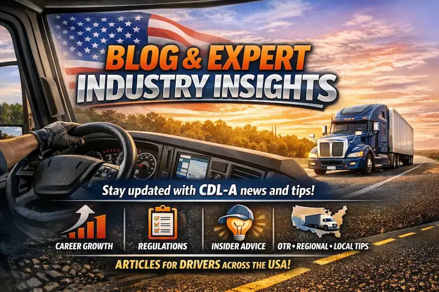 Professional CDL-A truck driver reading industry news and tips