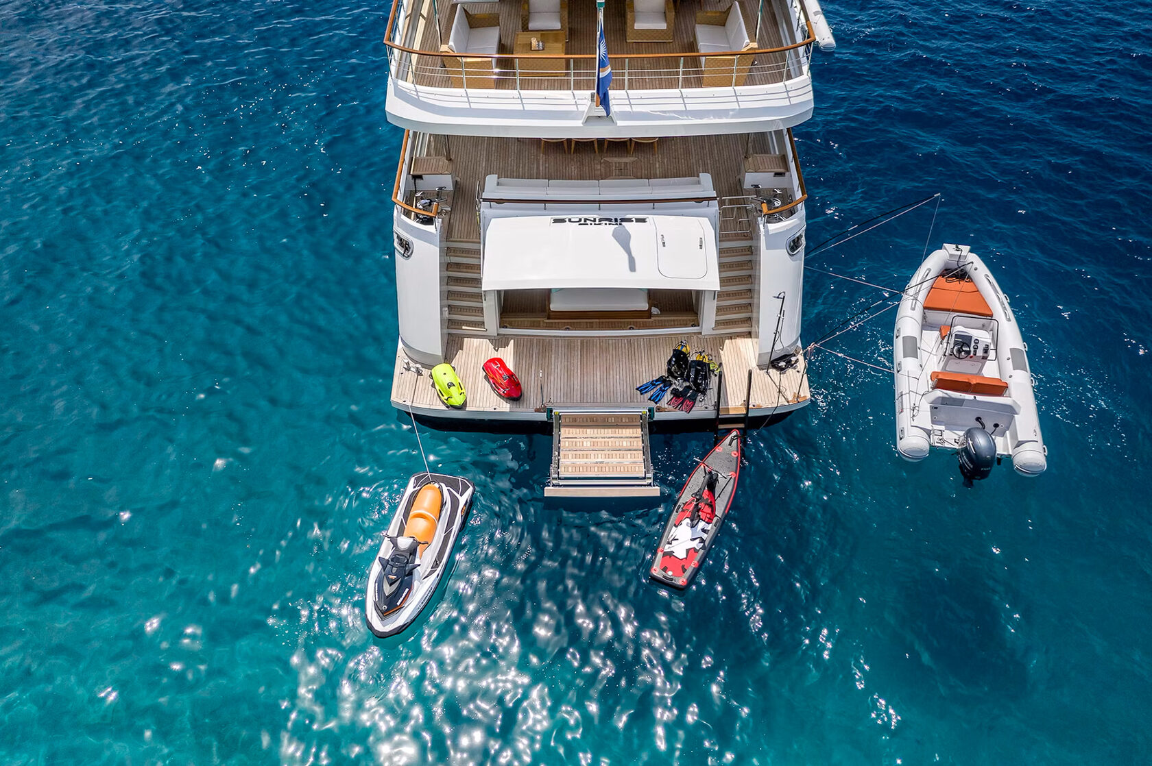 Aerial yacht photography at sea for a commercial photo production