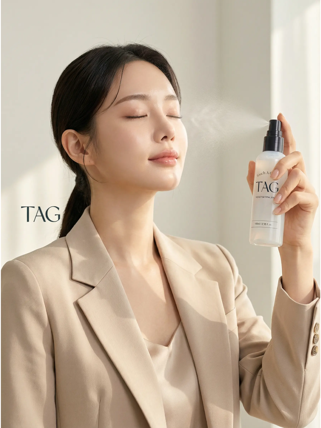 Фиксирующий спрей для макияжа TAG Velvet Setting Fixer: стойкость на весь день и бархатистый финиш — сделано в Корее.