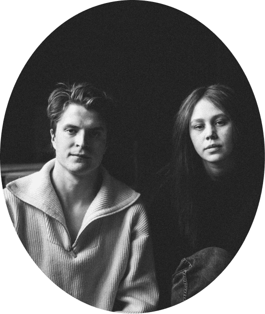 black and white photo of two actors