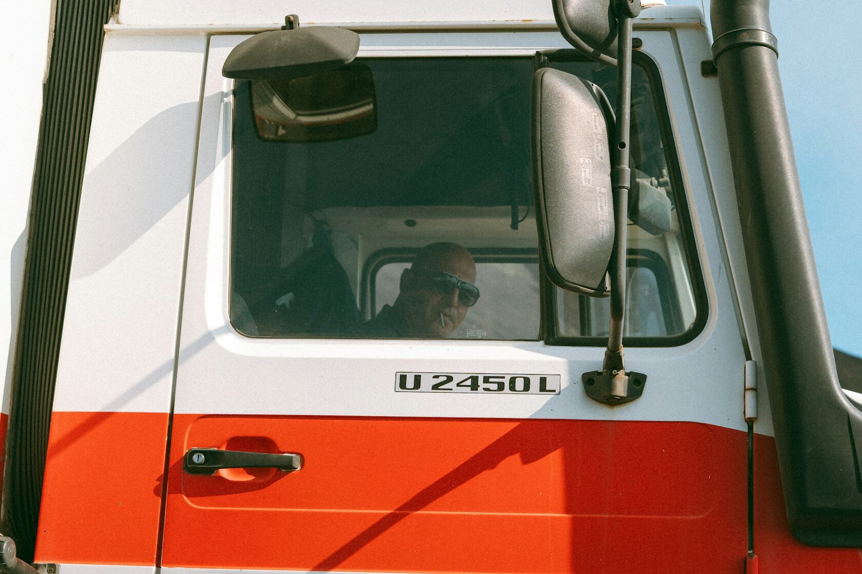 Truck driver cab interior steering wheel dashboard