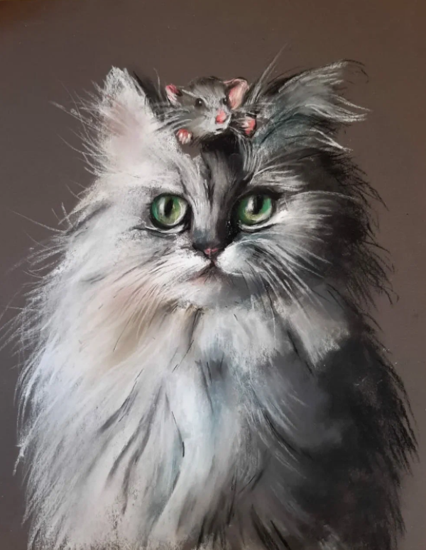 Кот и мышка Пастель