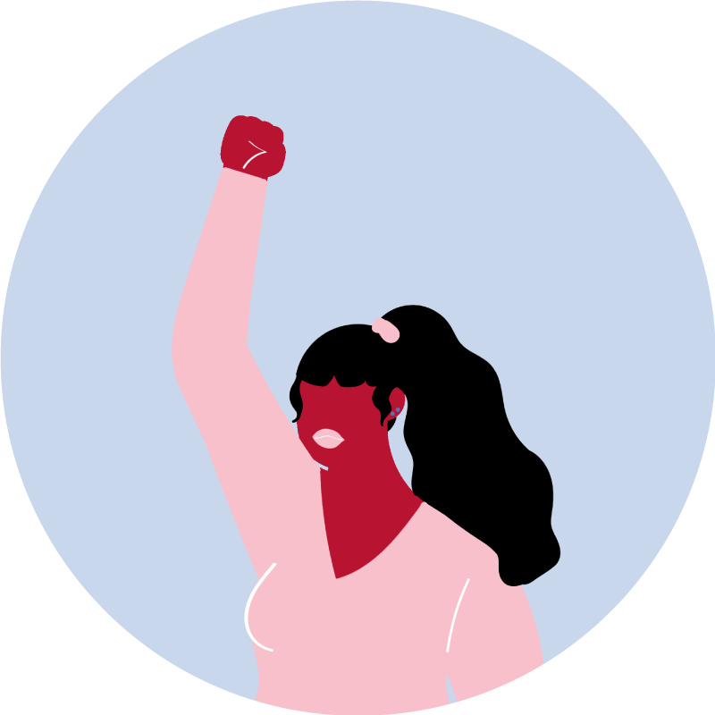 Illustration of young person throwing arm in air to show they're there to support a friend