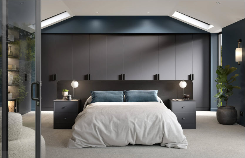 Luxury bespoke bedroom with custom fitted wardrobes