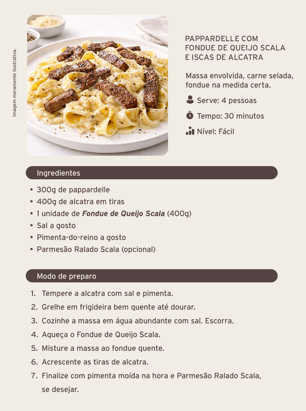 Fondue Queijo Scala - Receita de pappardele com fondue de Queijo Scala e iscas de alcatra