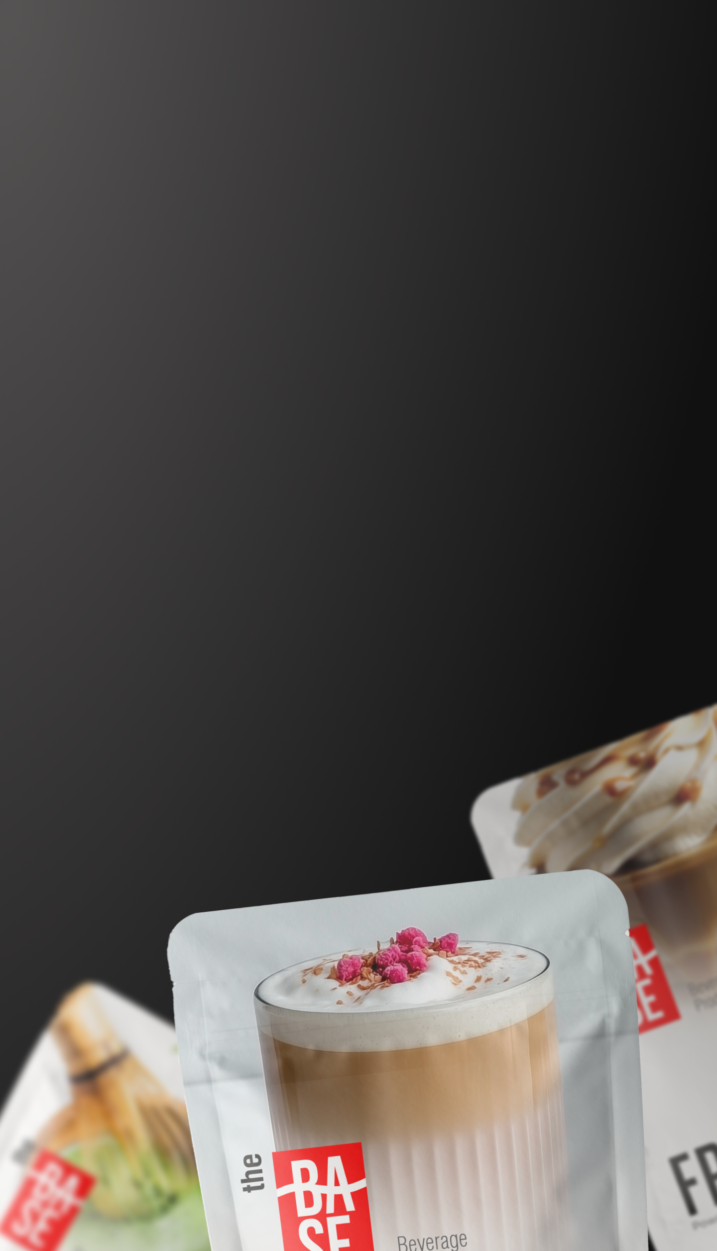 Promotional banner inviting businesses to join The Base Beverage distributor network, featuring powder-based drink products and benefits like high profit margins and wide flavor variety