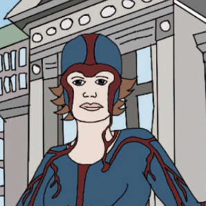 Comic book-style illustration of Edith Hamel as a superhero