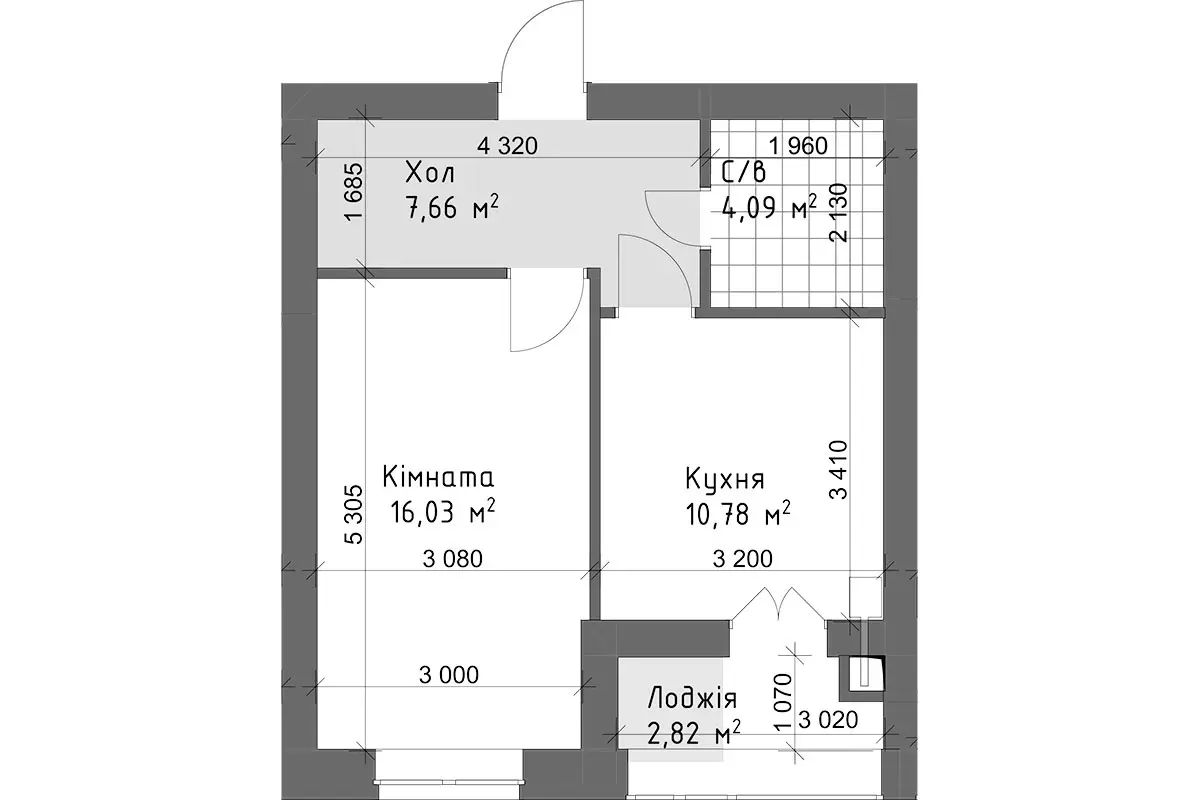 Планировка 1-комнатной квартиры в ЖК Чайка Люкс — вариант 10