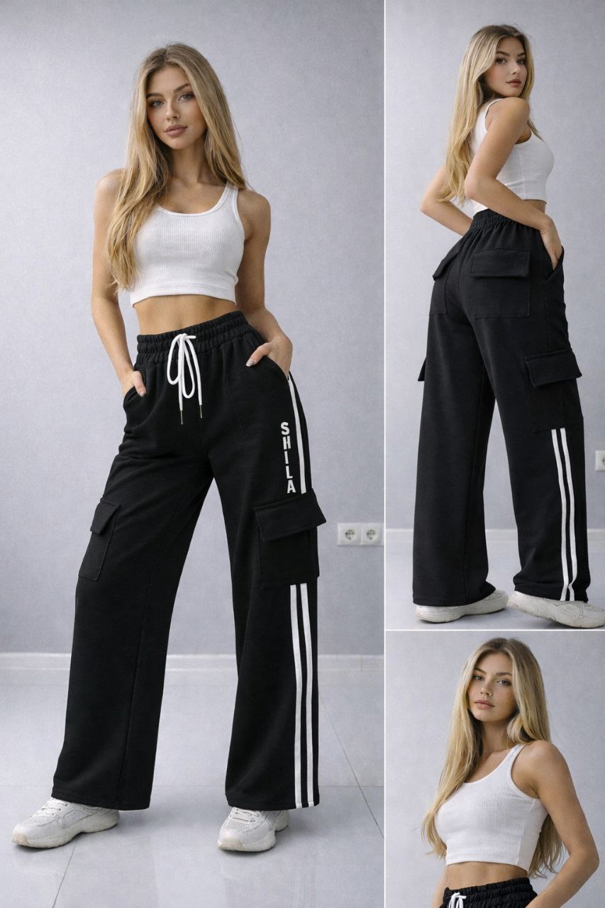 Жіночі Чорні штани карго з лампасами SHiLA