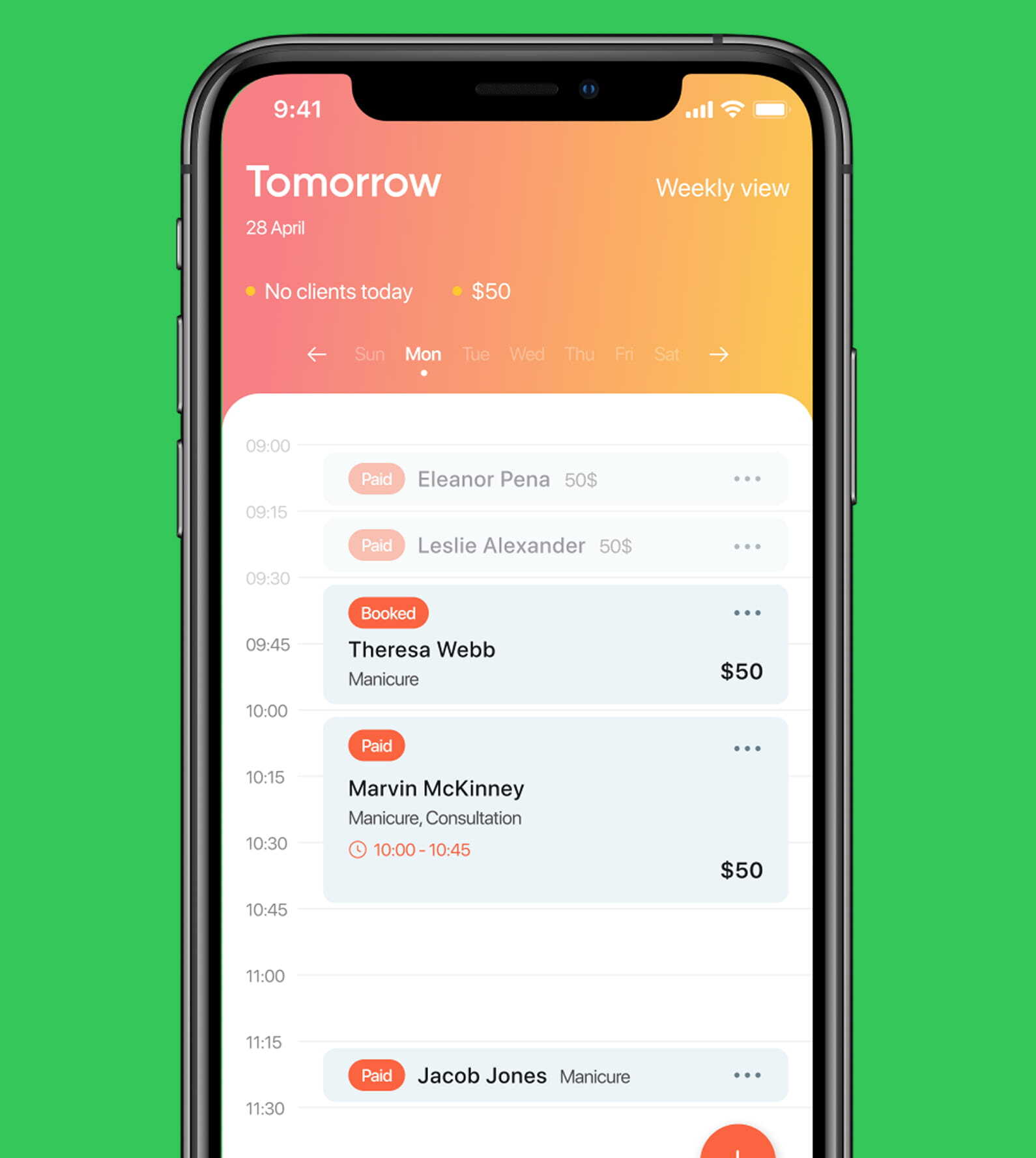 Calendar view with appointments