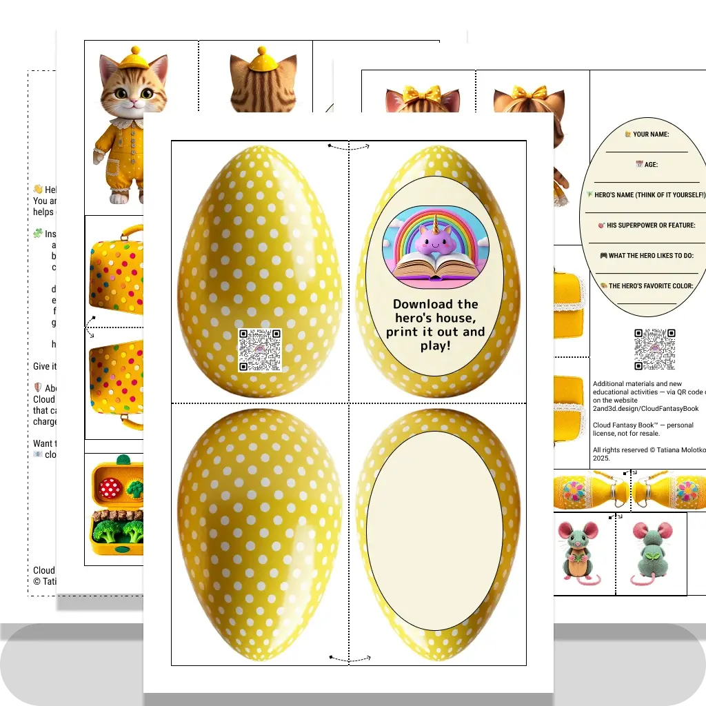 Character Cats and his things with a questionnaire Yellow