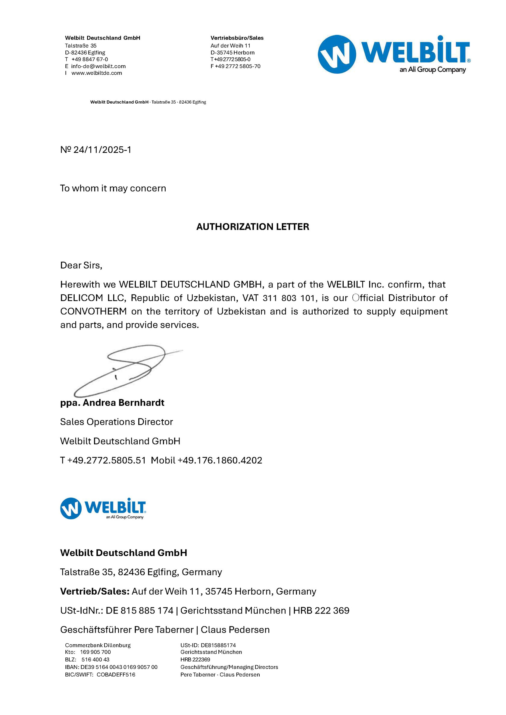 Сертификат Welbilt