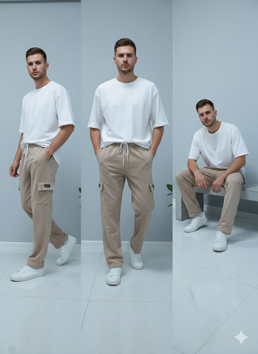Чоловічі бежеві штани карго з кишенями