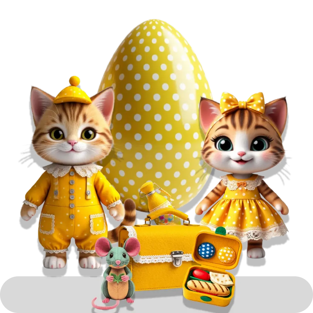 Персонаж Кошка и его вещи с анкетой (Желтый)