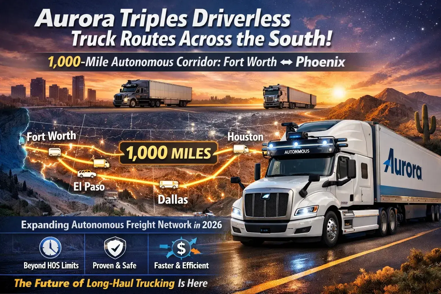 Aurora Innovation Triples Its Driverless Truck Network — A Major Milestone for Autonomous Freight