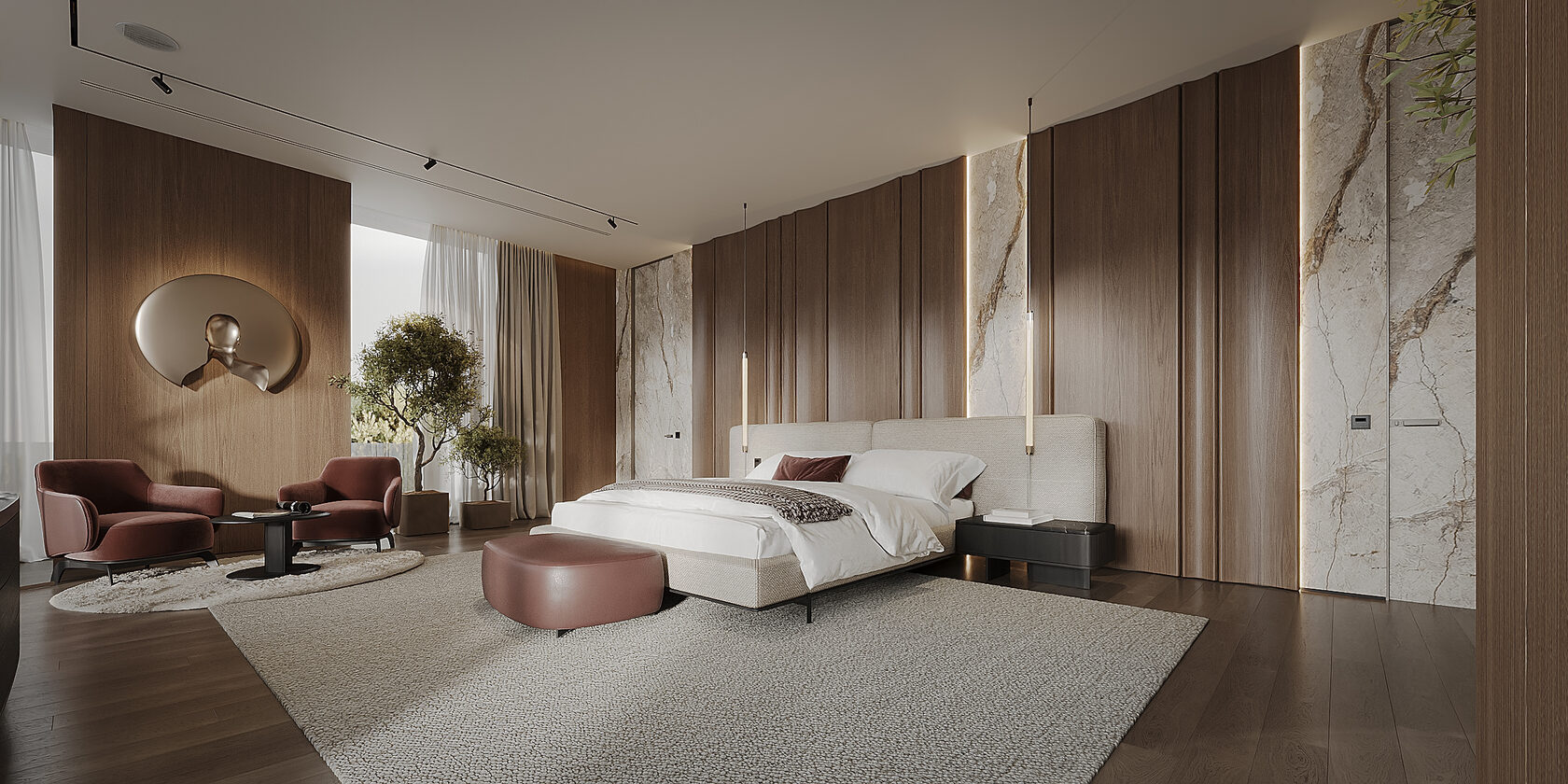 The interior of this three-story villa in Limassol — including a basement level with a wine room and home cinema — blends simplicity, scale, and refinement