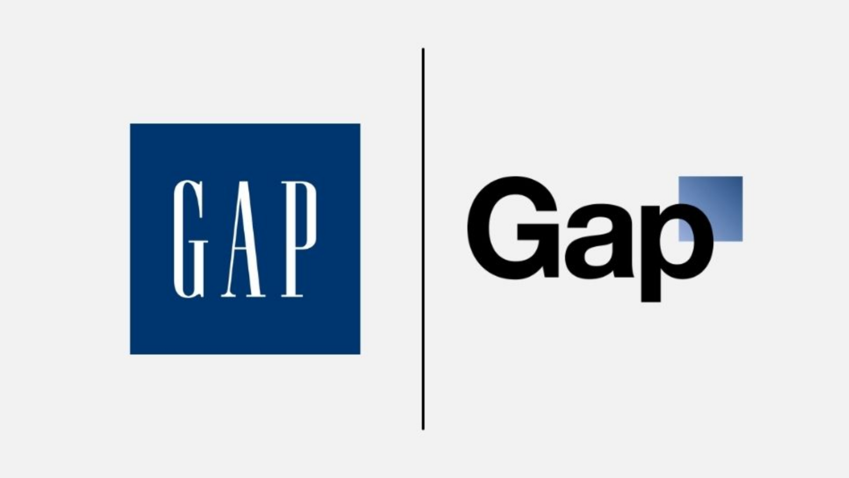 Gap failed logo redesign with Helvetica and blue square