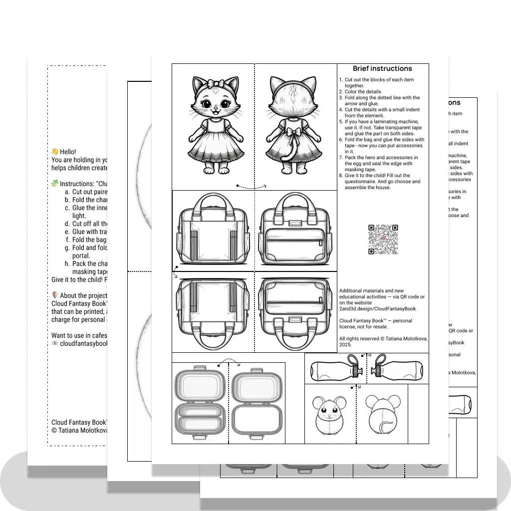 Character Cat and his things with a questionnaire (B&amp;W)